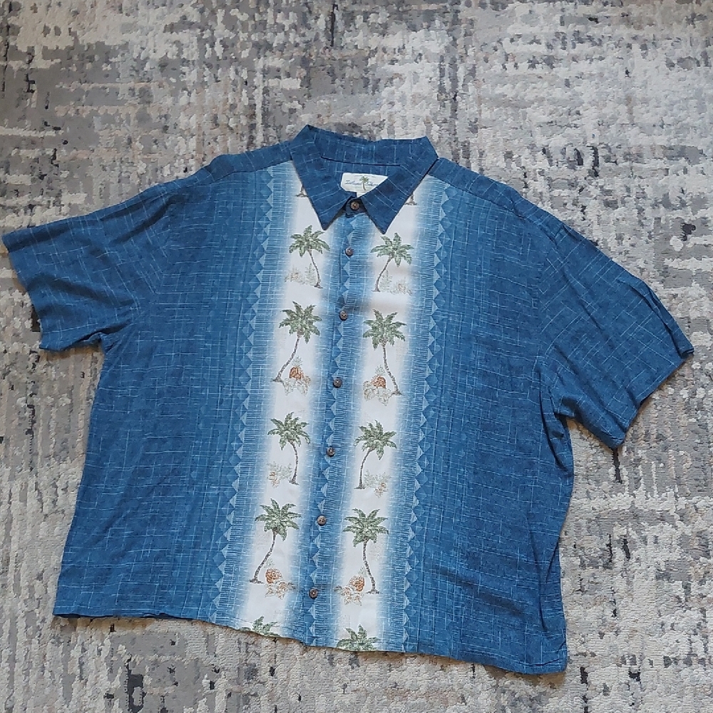 Blue Casual Button Down Shirt with White Center Panel